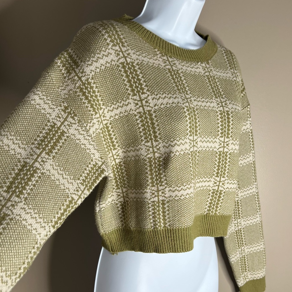 Lulu's crop pullover sweater - green plaid - Picture 5 of 8